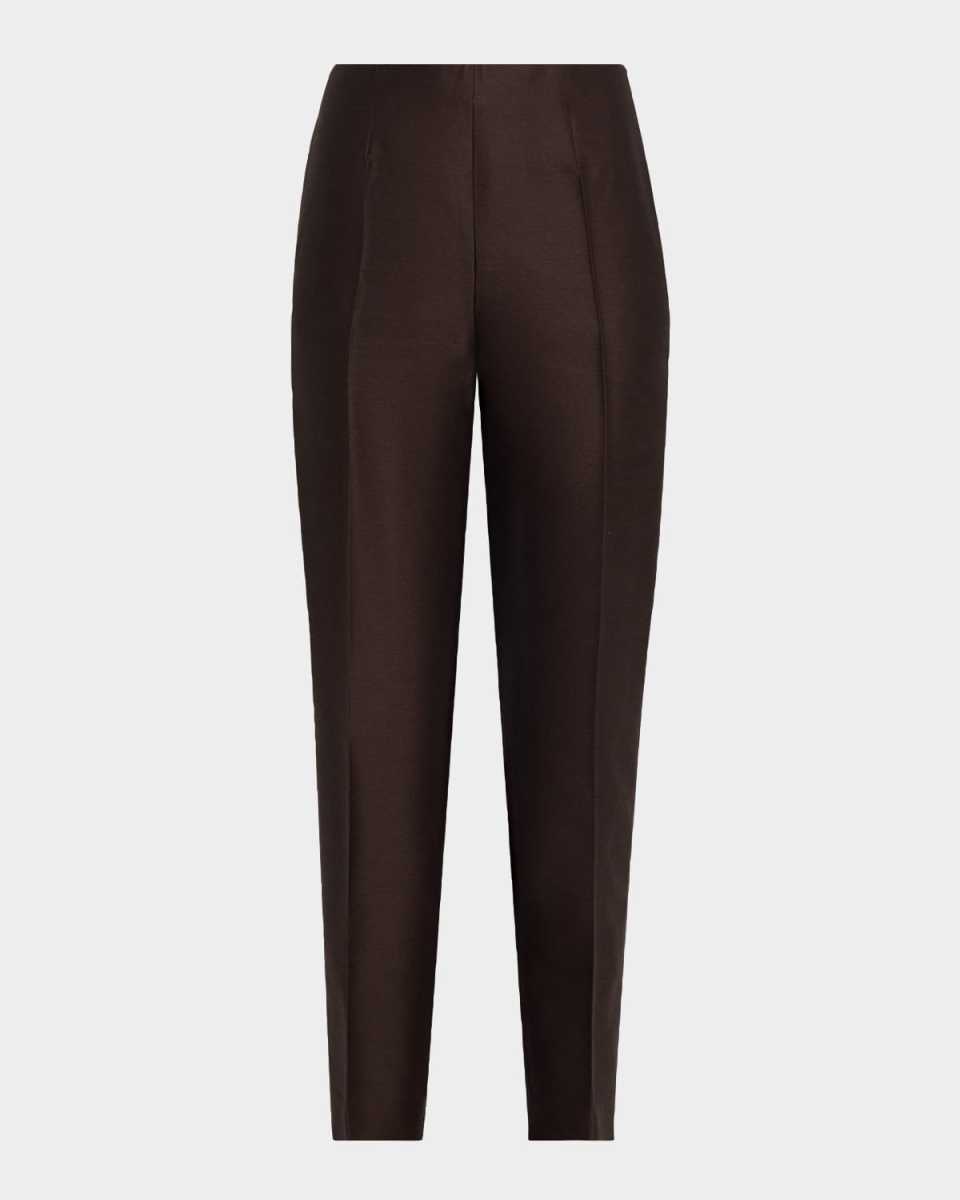 Wool-Silk Straight-Leg Ankle Pants